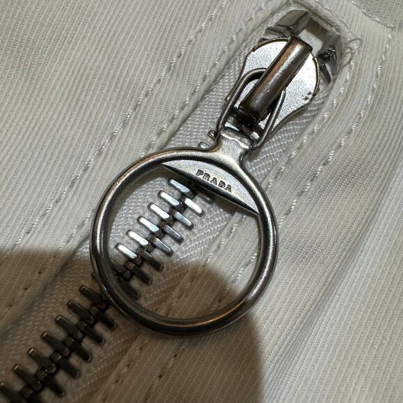 Prada Y2K early 2000’s RARE denim biker jacket, Sz4/S, White, Sky Blue, Red - Picture 7 of 9